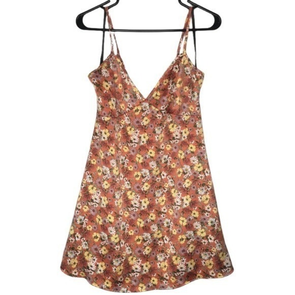 NWT Orange Floral Mini Dress Spaghetti Strap V Neck Boho Size Small Forever 21